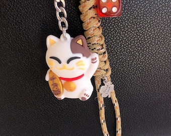 Lucky Cat Bag Charm, Maneki Neko Purse Accessory, Stainless
