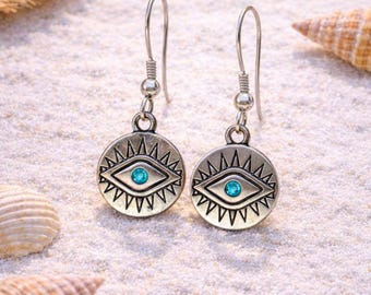 Evil Eye Ohrringe: Metall Zamak, Türkis Strass