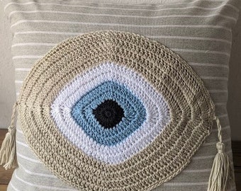 Handmade Evil Eye Cover Cushion - House Ornament - Crochet Pillow Cover