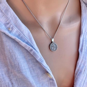 Stainless Steel Evil Eye Necklace - Gift For Her - Greek Gift -  Women&#39;s Protection Charm,