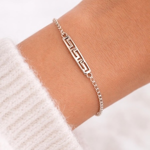 Sterling Silber Griechischer Schlüssel Armband: Meander Bar Rolo Kette