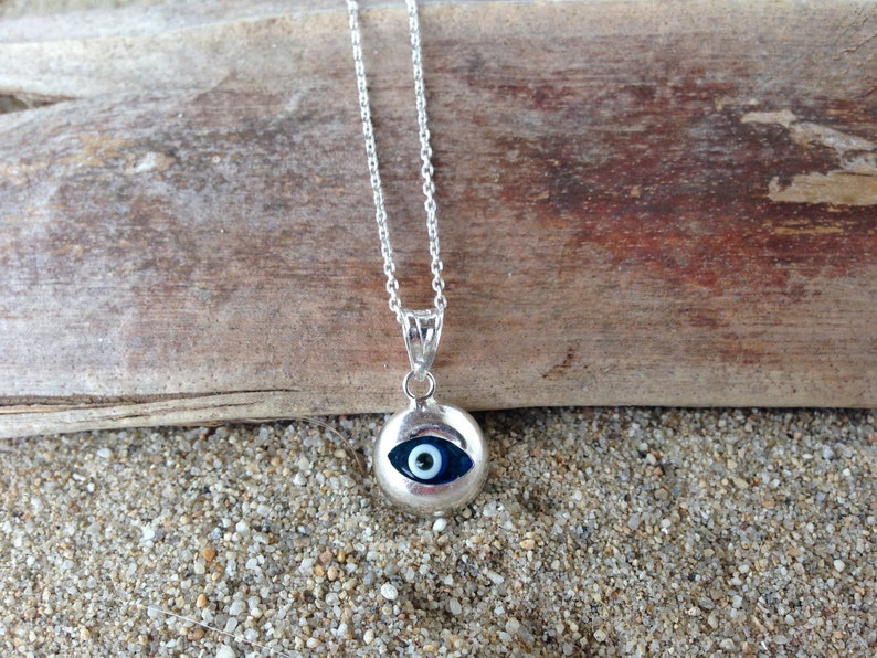 Collar colgante redondo de mal de ojo, joyería de plata de ley contra el mal de ojo, protección de la mujer imagen 5