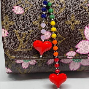 Hearts Bag Charm -  Beaded Handbag - Stainless Bag Charm - 9 colors to choose from, Purse Decoration