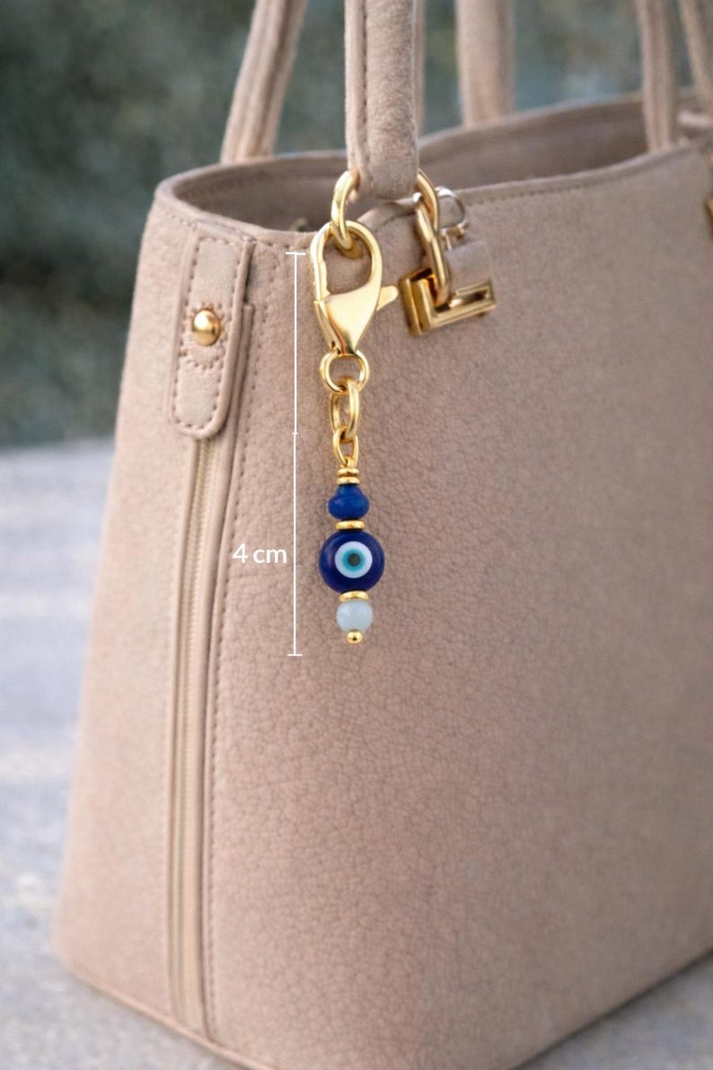 Ciondolo per borsa con occhio malvagio – Tirazip in acciaio inossidabile e ottone, ciondolo per portafoglio, oro o argento immagine 4