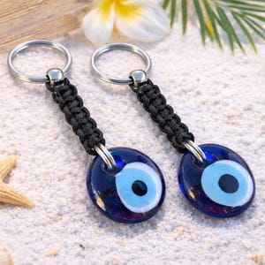 Glas Bösen Blick Schlüsselanhänger Schlüsselring, griechischer handgefertigter Schutzanhänger mit Edelstahlkomponenten