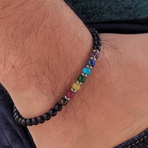 Beschermingsarmband met 7 chakra's voor heren, onyxarmband, cadeau voor hem, meditatiesieraden