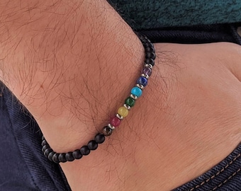 Gift for Him Onyx Chakra Protection Bracelet - Meditation Jewelry, Black Onyx Beaded Wristband, Spiritual Healing Gift