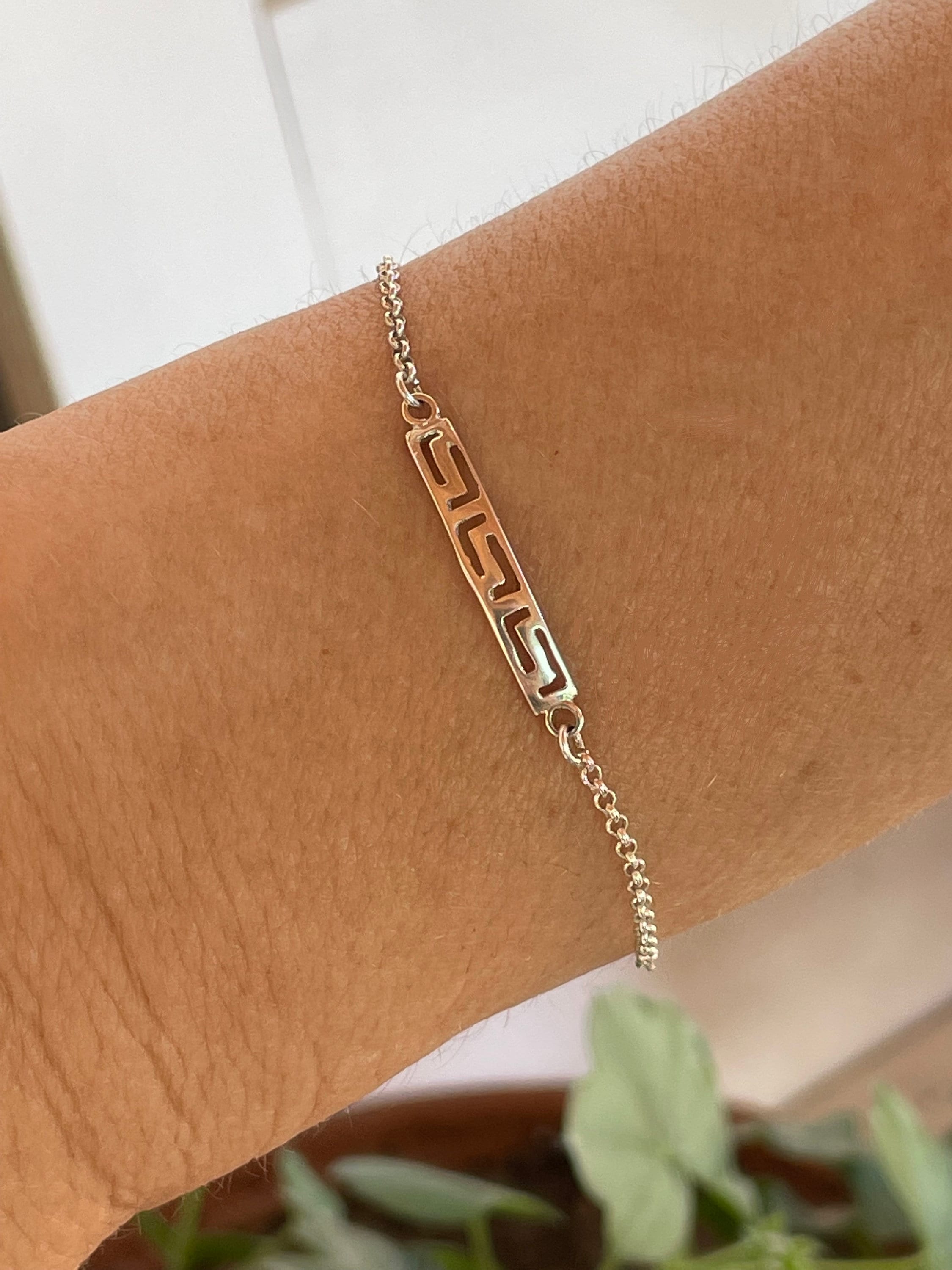 Sterling Silver Greek Key Bracelet, Meander Bar Link, Dainty Silver Jewelry, Minimalist Gift for Her, Everyday Silver Accessory
