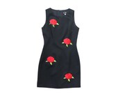 1990s Mini Dress EMBROIDERED ROSES 90s Gothic Party LBD Jumper Mod Soft Grunge Kinderwhore Pastel Goth Kawaii Floral Print Small
