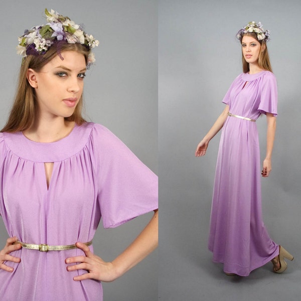 Vintage 70s Grecian Goddess Gown Iridescent Lilac Maxi Dress (M- L)