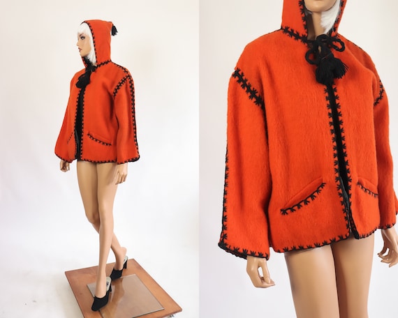 40s Halloween Jacket 50s Wool Hooded Coat 1950s Fe