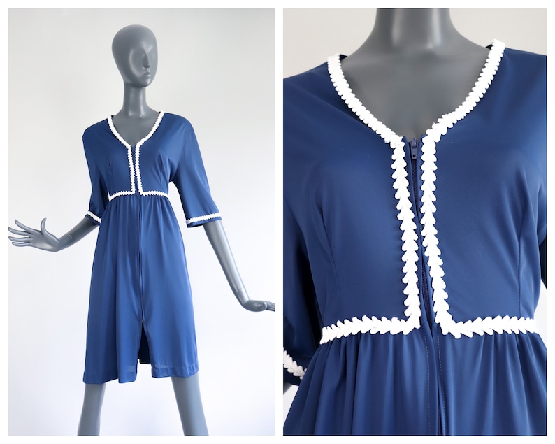 70s Zip Up Lounge Dress Prairie Peasant Nightgown Bohemian Etsy