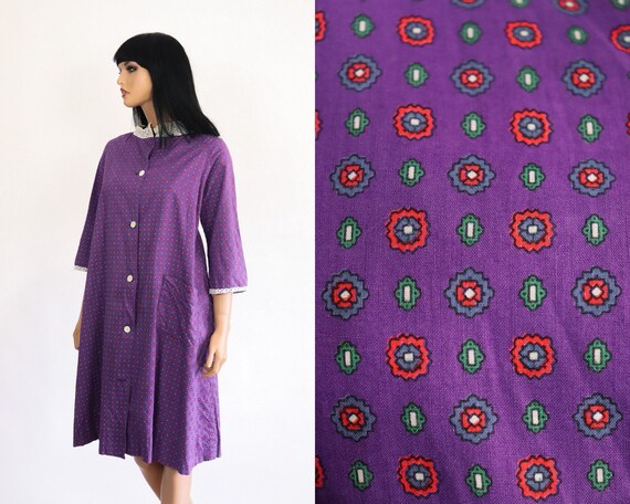 1930s Dress 30s House Coat 1940s Chore Lounge 40s