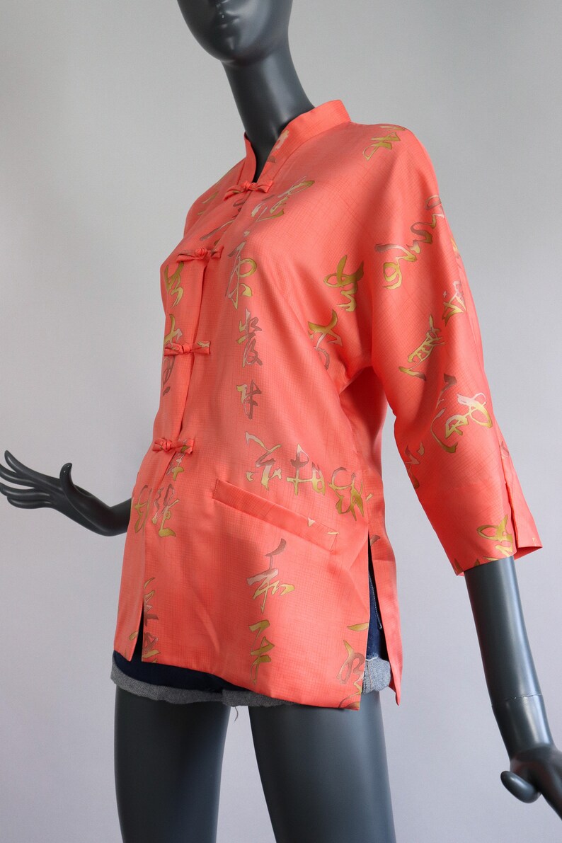 Hawaiian Tunic Jacket Muumuu Tiki Shirt Top 70s Mandarin Blouse Coral 1970s Beachwear Cover Up Beach Loungewear Summer Luau image 2