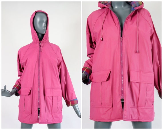 80s Slicker Raincoat 1980s PVC Rain Jacket Hooded Vinyl Mauve | Etsy
