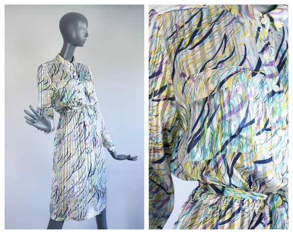 Sheer Printed Silk Dress Floral Abstract See Throu