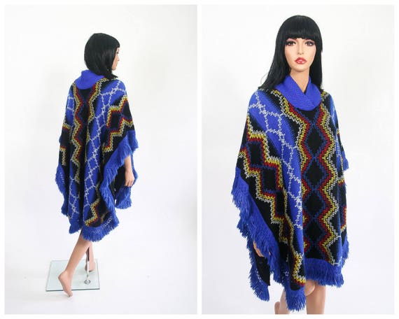 Woven Poncho Fringe Cape 70s Blanket Coat 70s Jacket Hippie | Etsy