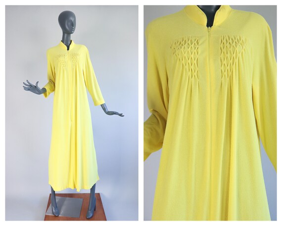 Terry Cloth Maxi Dress Zip Up Robe Canary Yellow 1