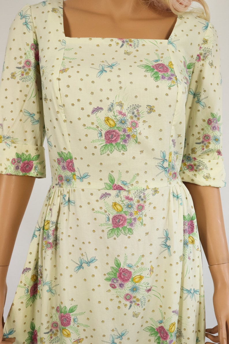 70s Peasant Prairie Maxi Dress Novelty DRAGONFLY PRINT Etsy