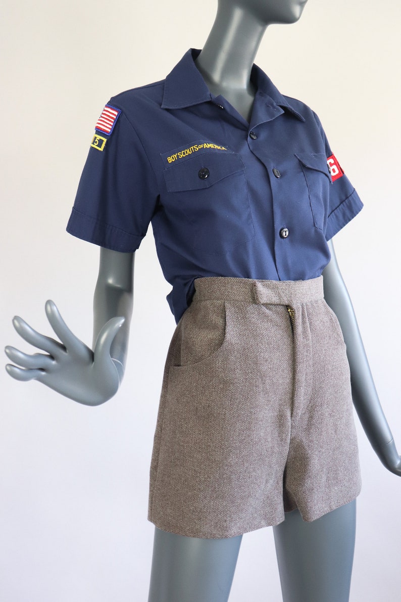 Vintage Boy Scout Uniform Shirt Halloween Costume 90s Utilitarian 1990s Grunge Top Cub Patches Blue Youth Large Womens Small Medium