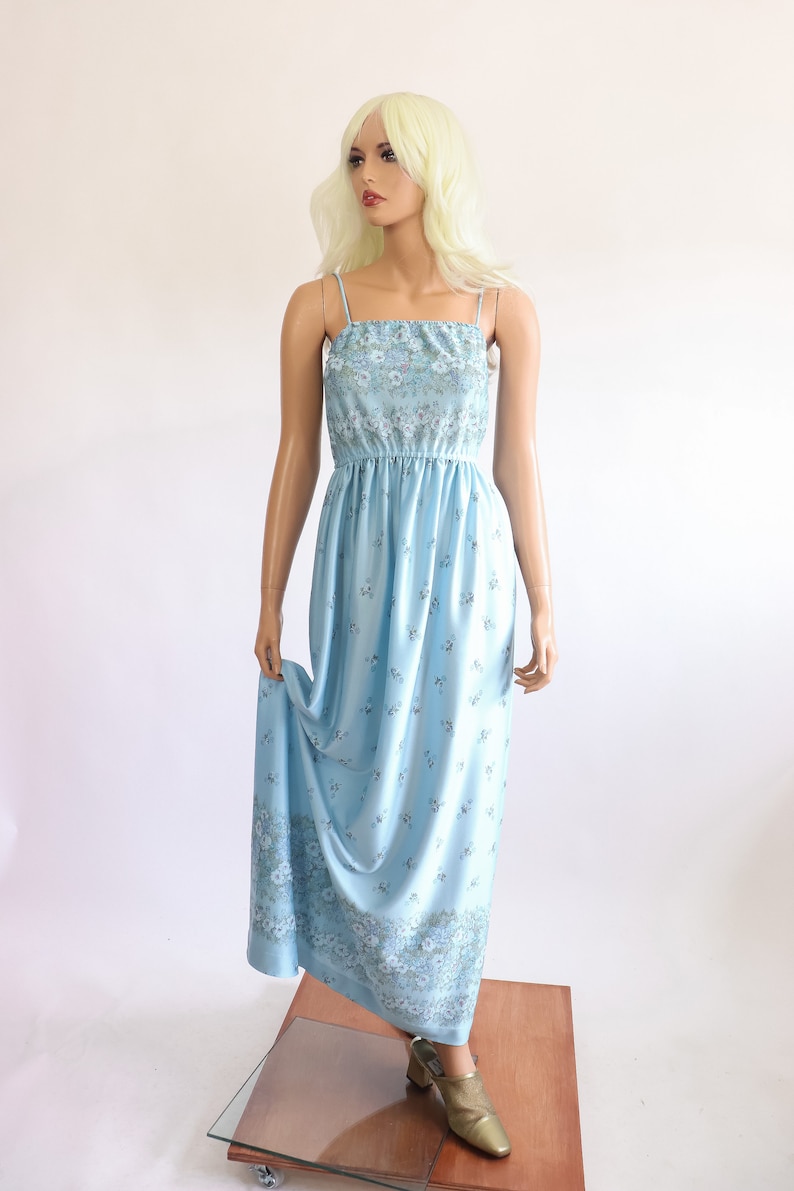 Baby Blue Floral Gown 60s Prom Maxi Babydoll 70s Dress Etsy