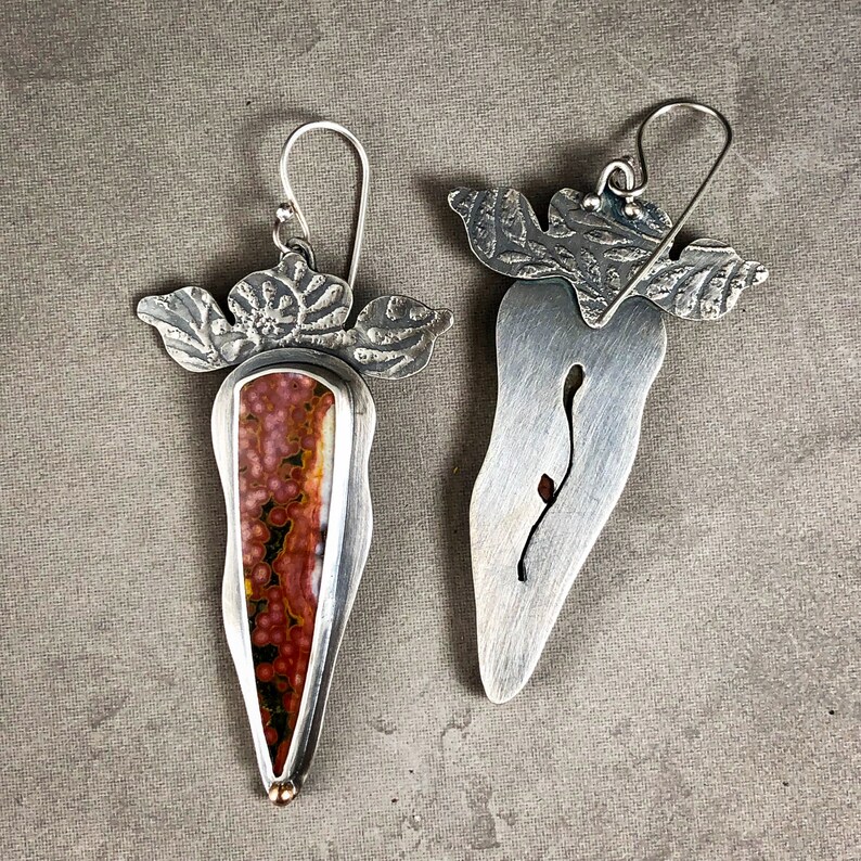 Ocean Jasper and Rose Gold Botanical Earrings