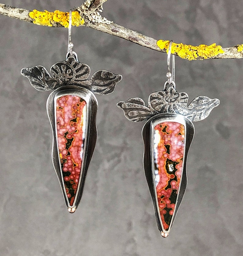 Ocean Jasper and Rose Gold Botanical Earrings