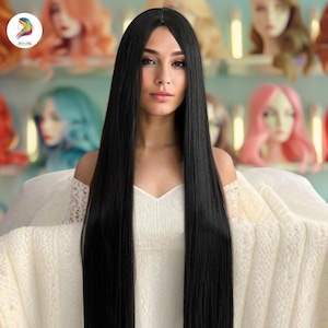Extra Long Black Wig for Women, Sleek Straight Black Wig, Long Black Hair Wig, Extra Long Natural Black Wig, Extra Long Wig for Women