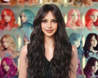 JET BLACK Lace Part Wig * Long Sleek Straight Layers  display picture 1