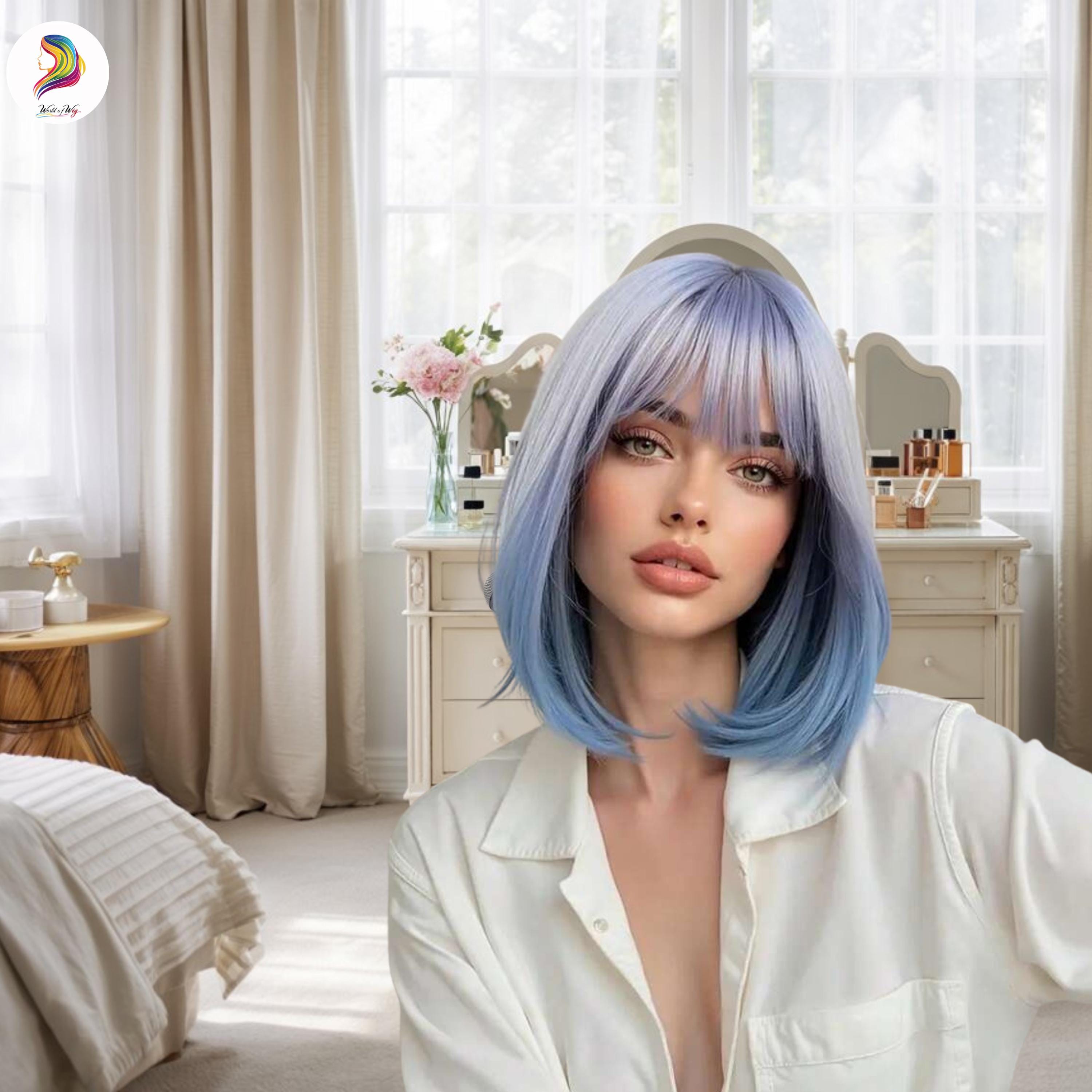 Women Blue Heat Resistant Synthetic Straight Ombre Bob Wig Bangs 10 Inch Sec8f93940c454f62b40a0c7abcf8b  main image 4