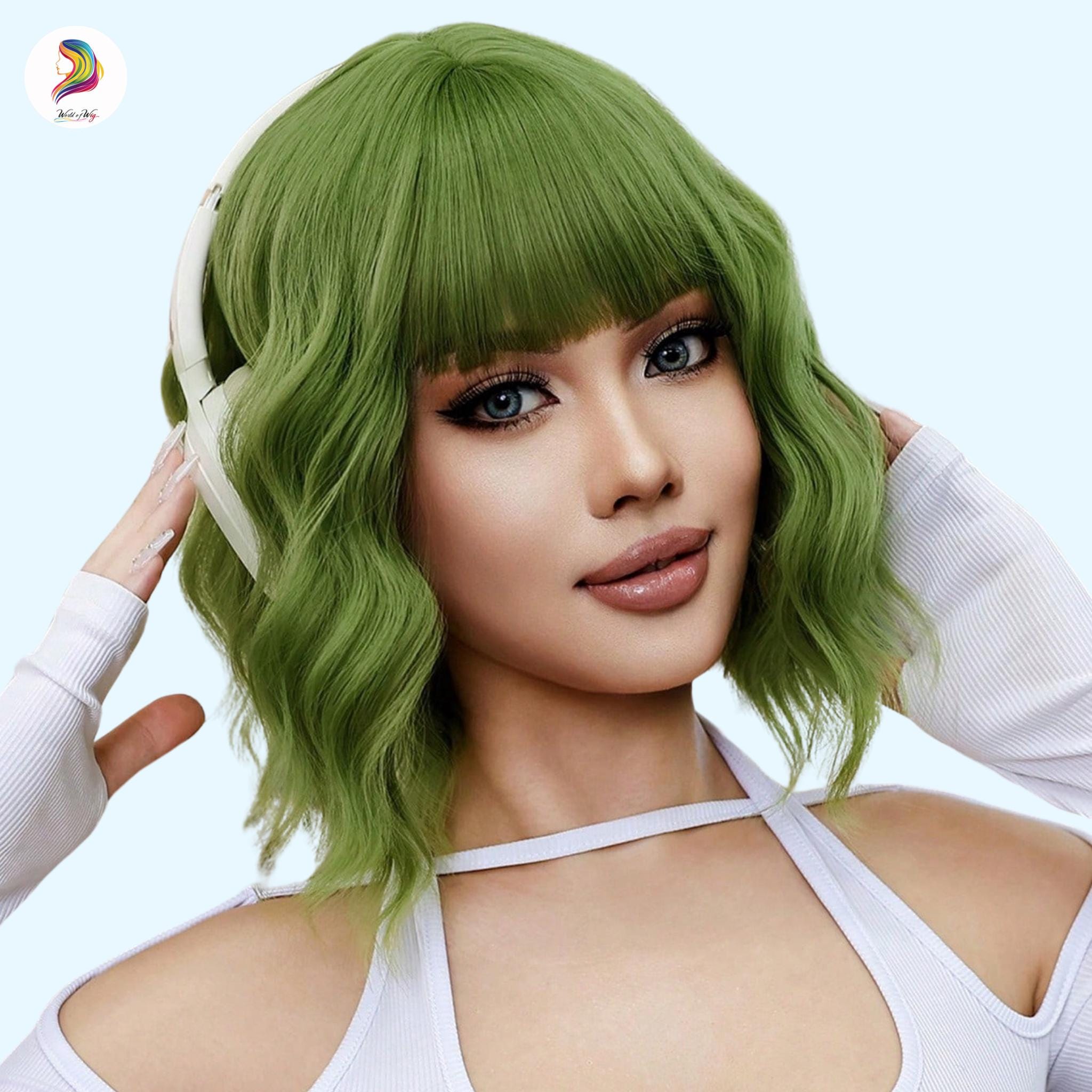 12” Green wig cosplay bang wig *NWT* Andromeda Green 26 Inch Wig with Bangs | Long Wavy Heat  main image 3