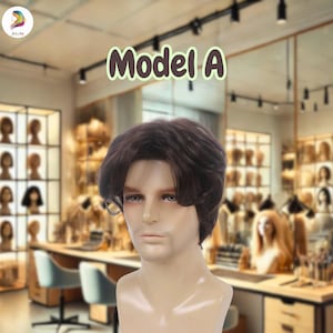 Men’s Short Brown Wig Collection – Realistic Synthetic Fluffy & Curtain Bangs Wigs with Cap, Heat-Resistant Hair for Daily, Cosplay Wig
