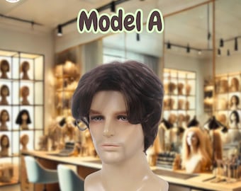 Men’s Short Brown Wig Collection – Realistic Synthetic Fluffy & Curtain Bangs Wigs with Cap, Heat-Resistant Hair for Daily, Cosplay Wig