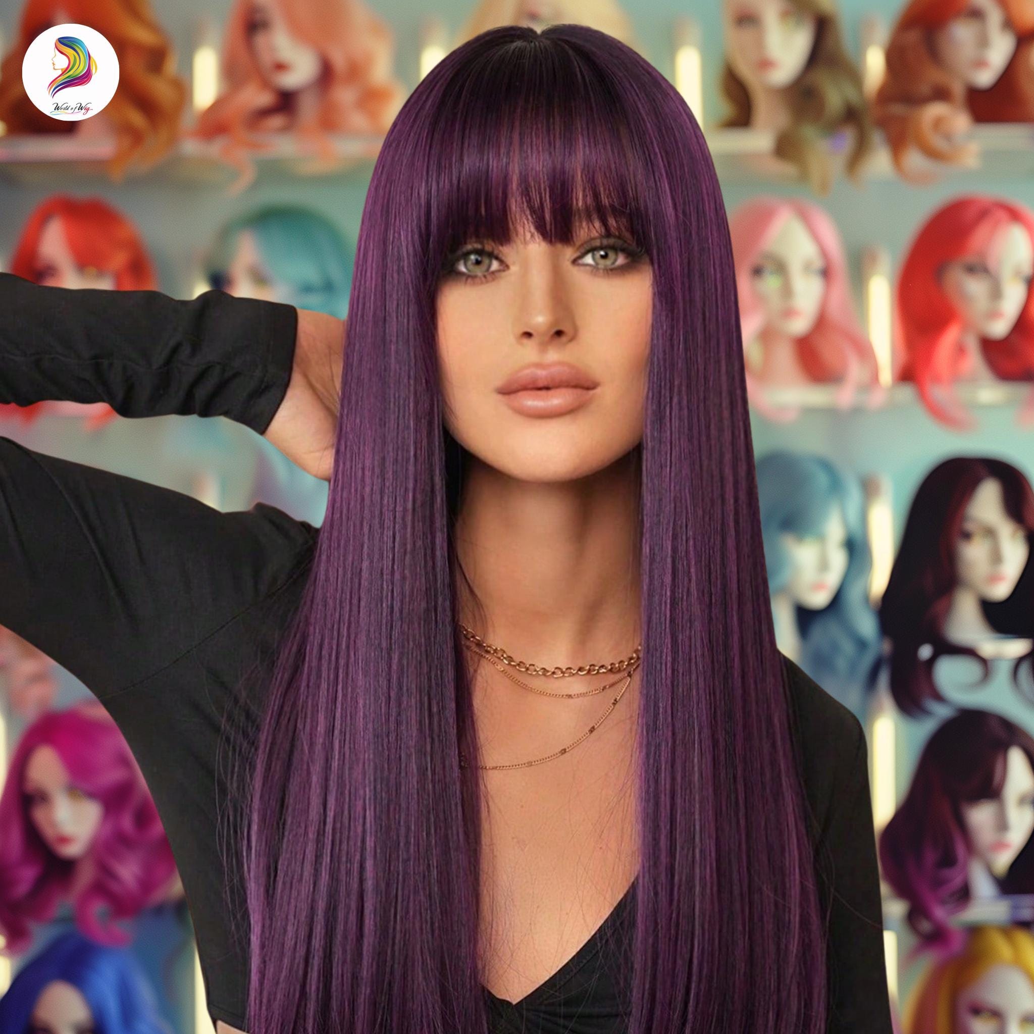 Long Magenta purple wine RARE VIBRANT COLOR Wig Magenta Lace Front Wig - Etsy main image 3