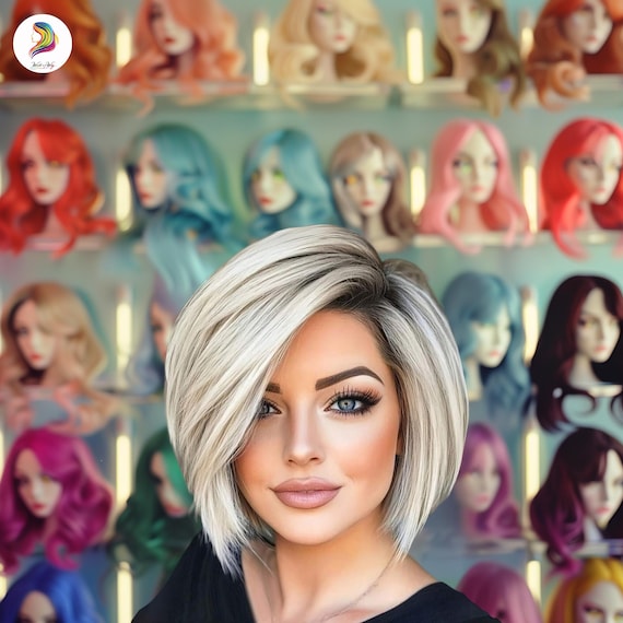 Short Ombre Blonde Bob Wig With Bangs – 12 Inch Straight  display picture 3