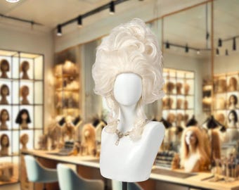 Long Wavy Blonde Wig for Women, Voluminous Retro 70s 80s Style Wig, Beige Synthetic Wig with Natural Shine, Vintage Royal Look for Party
