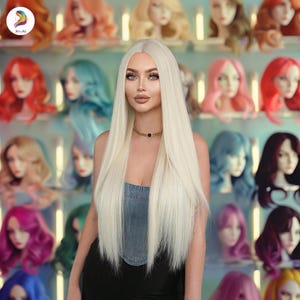 32-Inch Platinum Blonde Wig, Platinum Blonde Wig, Long Straight Synthetic Hair Wig, Heat-Resistant, Natural Look for Cosplay & Party,