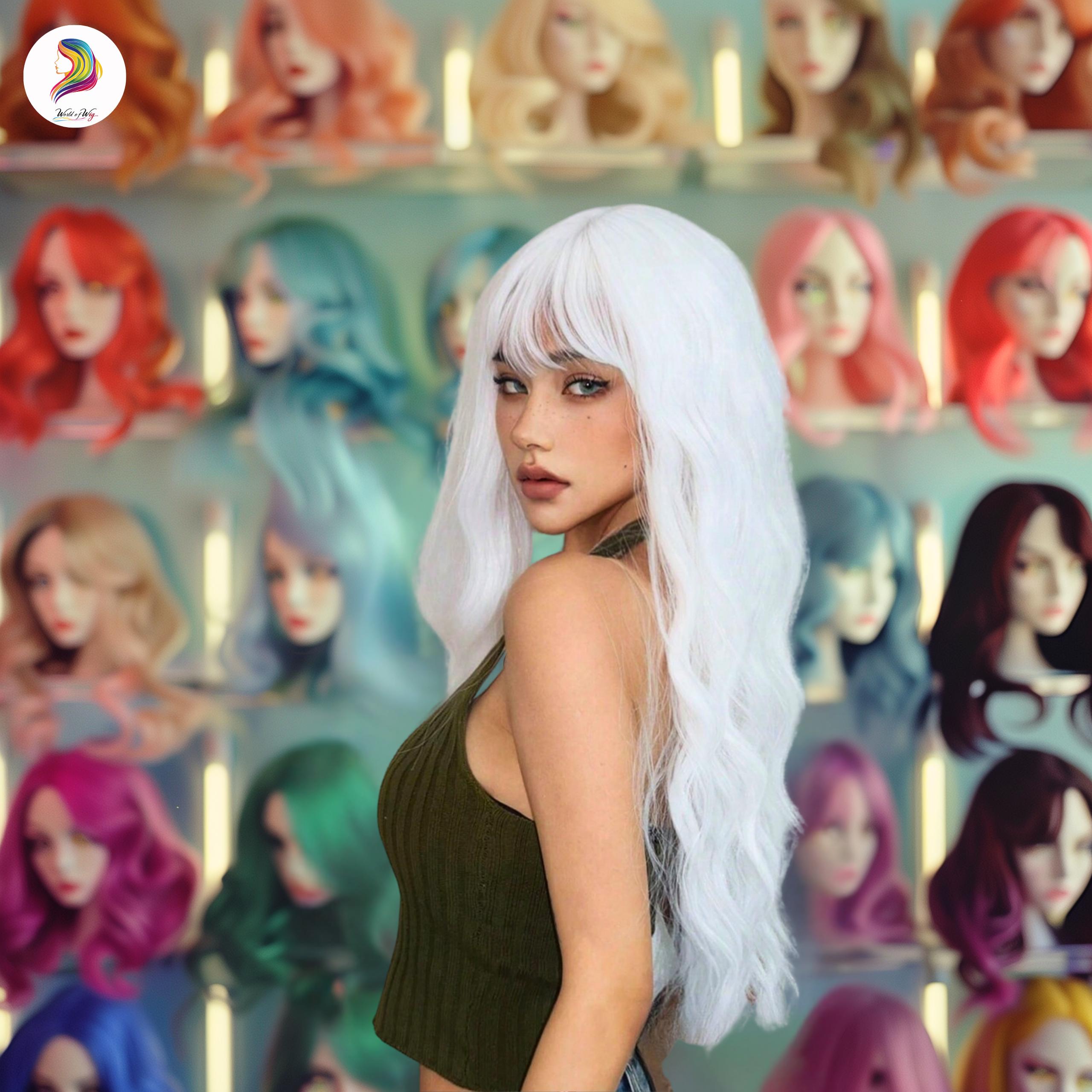 Long White Wavy Wig With Bangs – Natural Look Heat Resistant  display picture 3