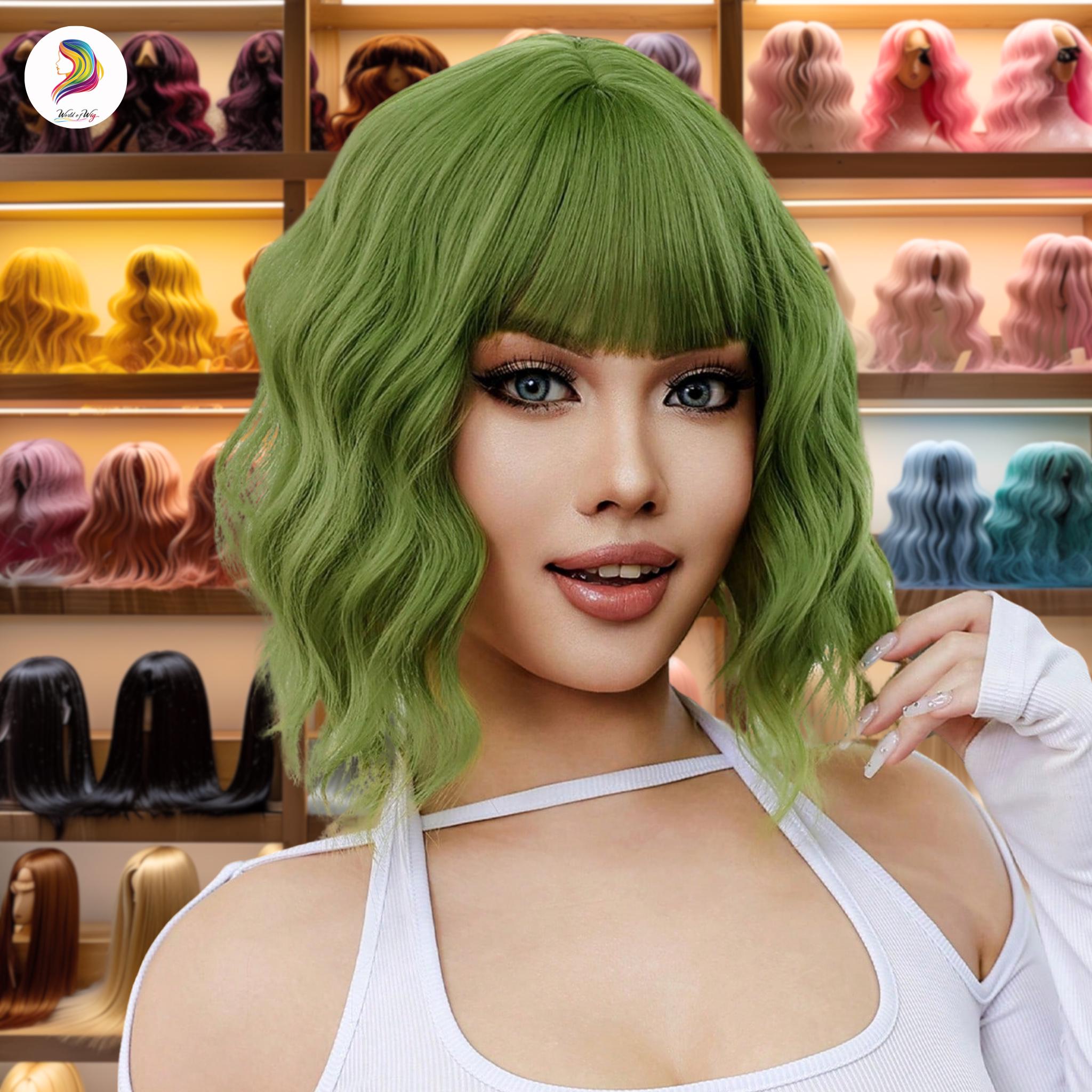 12” Green wig cosplay bang wig *NWT* Andromeda Green 26 Inch Wig with Bangs | Long Wavy Heat  main image 2