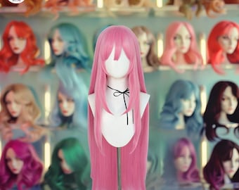 Extra Long Pink Wig with Bangs: Heat-Resistant Anime Cosplay