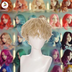 Short Synthetic Water Wave Wig – Multicolor Curly Heat-Resistant Wig for Men & Women, Daily Cosplay Party Halloween Use Wig