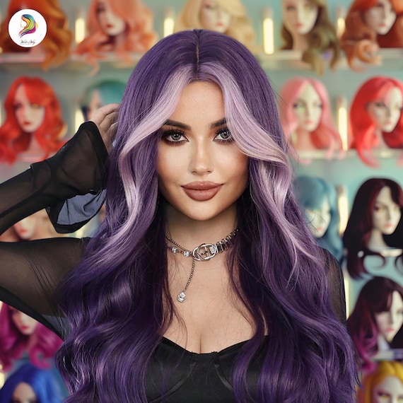Blue Purple Scene Wig | Straight Purple Blue Wig | Mermaid  display picture 2