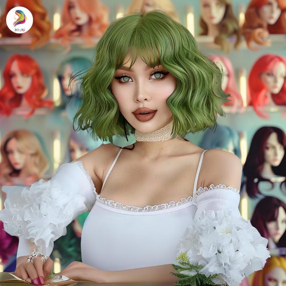 green fancy dress wig SeasonsTrading 12 Inch Short Green Bob Wig