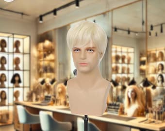Short Blonde Wig for Men – Straight Layered Synthetic Hair, Lightweight and Natural Look Wig for Cosplay, Daily Use, or Costume Events