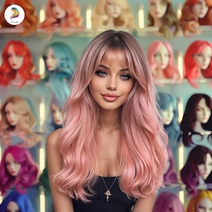 Pink Ombre Wig for Women, Long Wavy Synthetic Hair, Gradient Pink Wig, Heat-Resistant Wig, Fashion Cosplay Wig, Party Hair Wig