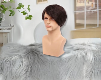 Men's Short Brown Wig: Straight Synthetic Hairpiece