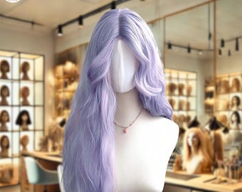 Dreamy Purple Wavy Wig: 26-Inch U Part Lace Heat-Resistant Hairpiece