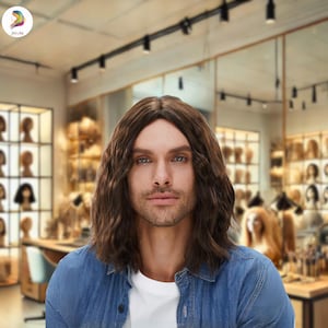 Dark Brown Long Wig for Men, Natural Hair Look Wig, Men&#39;s Synthetic Wig, Comfortable Glueless Wig, Stylish Long Hair Wig for Men