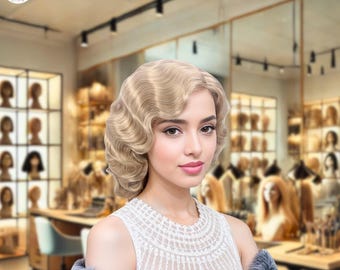 1920s Style Short Strawberry Blonde Marcel Finger Wave  display picture 3
