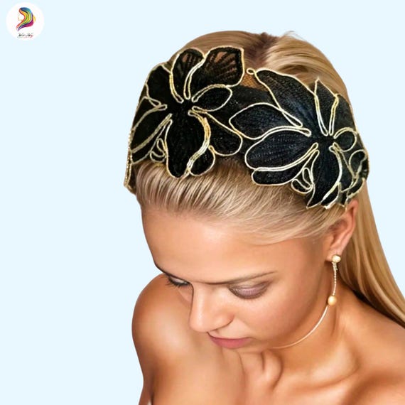 Black Lace Wide Headband – Vintage Inspired Elegant Hair  display picture 3